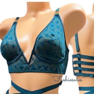 Victorias Secret LUXE Very Sexy Strappy Bralette Bra Mesh / Velvet detail green